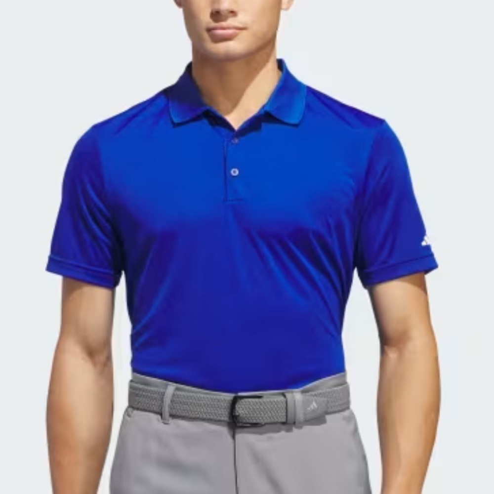 ADIDAS GOLF MENS PURE MOTION SZ Large BLUE SHORT SLEEVE GOLF POLO SHIRT